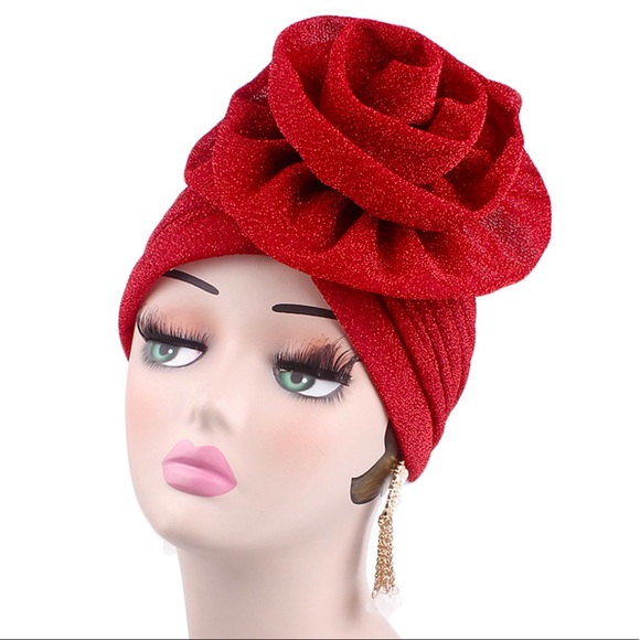 Gorgeous sparkle metallic flower turban hat cloche in bright red NEW - Picture 6 of 6
